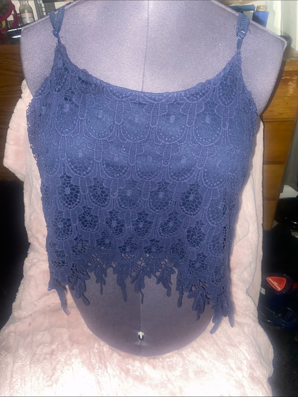 Rue21 Navy Crochet Lace Fringe Camisole
